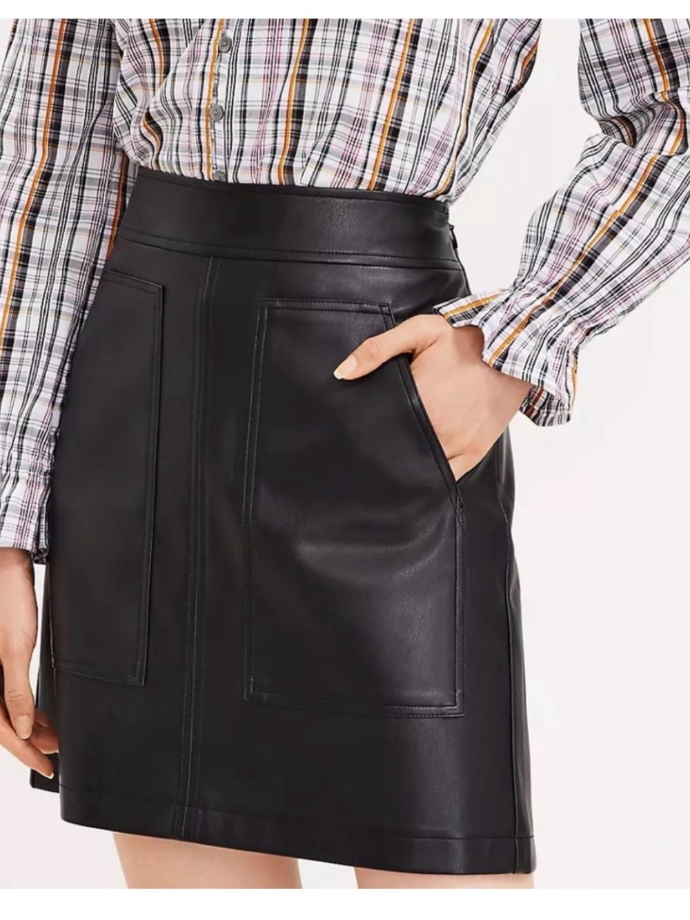 Faux Leather Black A-Line Skirt - Women Loft size 10